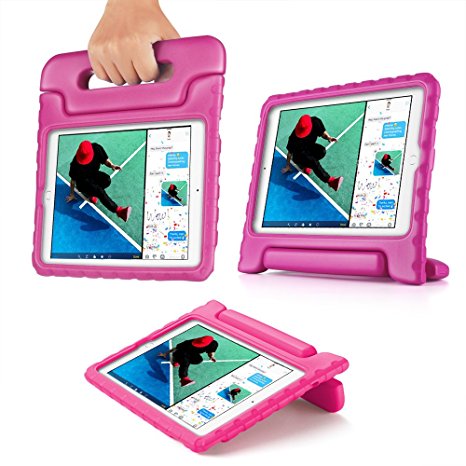 TNP iPad Air Case - Kids Shock Proof Soft Light Weight Childproof Impact Drop Resistant Protective Stand Cover Case with Handle for Apple iPad Air (iPad 5th Gen 2013 Model) (Hot Pink)