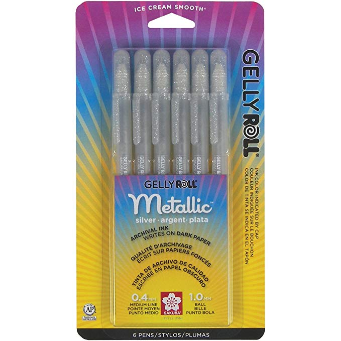 Sakura 57384 6-Piece Gelly Roll Metallic Gel Pen Set, Bold, Silver