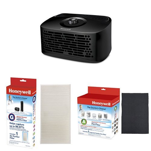 Honeywell HPA020B Tabletop Air Purifier, Black with Hrf-G1 TRUE Hepa Replacement Filter & Universal Carbon Air Purifier Replacement Pre-Filter