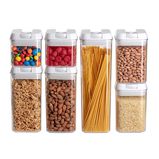 Airtight Food Storage Containers I Pantry Organization and Storage I 7-Piece Set I Plastic Food Containers with Lids I Best Lids I Dishwasher Safe I Kitchen Storage I Spaghetti Container I BPA Free
