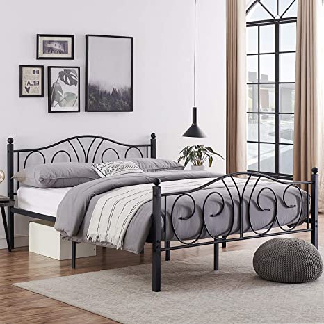 VECELO Metal Platform Bed Frame with Headboard and Footboard, Iron Mattress Foundation No Box Spring Needed, Heavy Duty/Easy Set Up, Full, Black