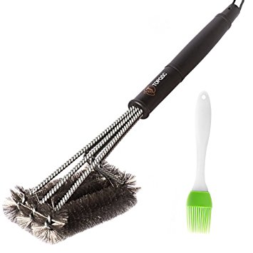 BBQ Grill Brush,TOPQSC BBQ Grill Brush - 3 Stainless Steel Brushes In 1 -Provides Effortless Cleaning -Great BBQ Accessories Gift - Handy Bag   Basting Brush