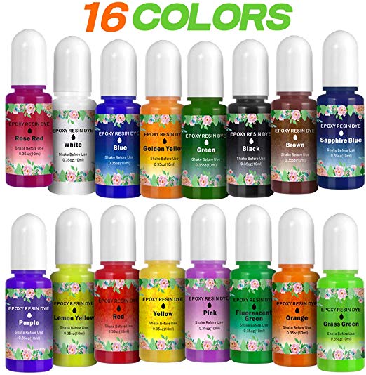 16 Colors Epoxy Resin Dye, OWSEN Translucent Resin Color Pigment Each 0.35oz, High Concentration Resin Pigment Liquid Dye for Art Resin Crafts Making