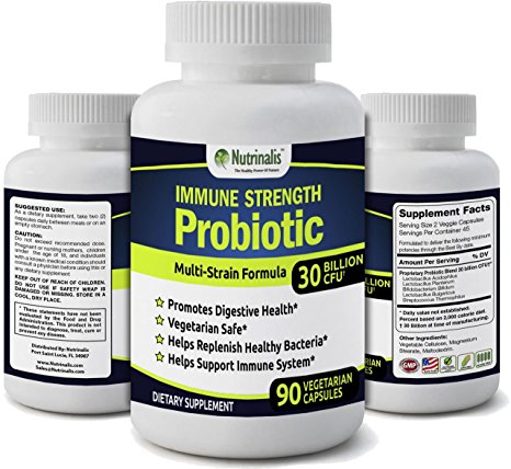 Immune Strength Probiotic 30 Billion Acidophilus, Bifidus & Lactobacillus 90 Count Multi-Strain Formula Vegetarian Safe, Non-GMO, No Gluten MADE IN THE USA
