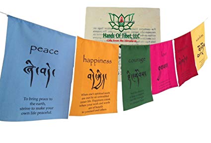 Hands Of Tibet Handmade Tibetan Affirmation prayer flags happiness courage love tranquility wisdom