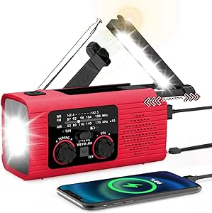 Emergency Radio, Hand Crank Radio Solar for Hurricane Supplies, AM/FM NOAA Portable Weather Radio 7400mWh with LED Flashlight, Power Bank, SOS Alarm 180°Rotatable Reading Lamp for Emergency