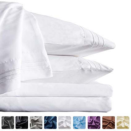 LIANLAM Queen Bed Sheets Set - Super Soft Brushed Microfiber 1800 Thread Count - Breathable Luxury Egyptian Sheets 16-Inch Deep Pocket - Wrinkle and Hypoallergenic-6 Piece（White，Queen）