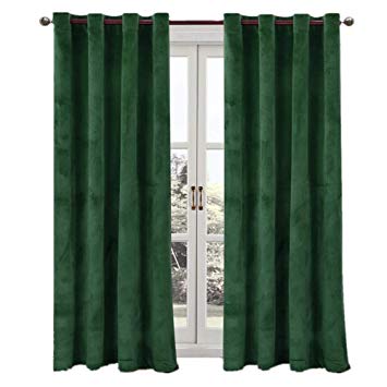 ComforHome Solid Soft Velvet Window Curtain Grommets Drapes Dark Green 52" x 95" (1 Panel)