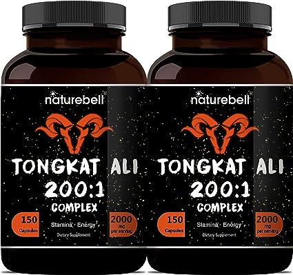 2 Pack Tongkat Ali 200:1 (Longjack) Extract for Men, 2000mg Per Serving, 300 Capsules, Indonesia Origin, Eurycoma Longifolia | Max Strength with Panax Ginseng – Supports Energy, Stamina, & Male Health