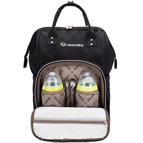 Leke Wide Open Diaper Bag Backpack for Mom and Dad Unisex, Black