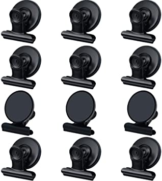 12pack Fridge Magnets Refrigerator Magnets Magnetic Clips Heavy Duty Detailed List Display Paper Fasteners on Home& Office& Teaching (Black, 12)