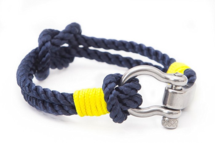 High-quality navy blue and yellow handmade nautical rope waterproof sailor marine knot bracelet with hypoallergenic adjustable stainless steel buckle, for men, for women, unisex - MIAMI COLLECTION