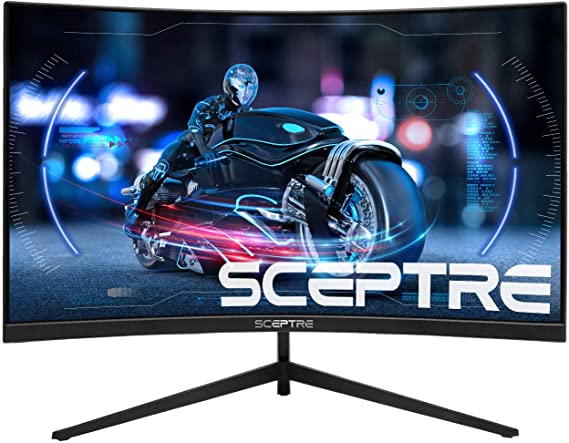 Sceptre Curved 24" Gaming LED Monitor R1200 HDMI DisplayPort up to 180Hz 165Hz 144Hz FreeSync G-Sync Compatible, Edgeless Build-in Speakers Machine Black 2021 (C248B-1858RN)