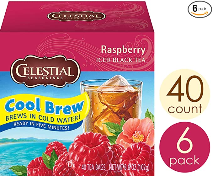 Celestial Seasonings Cool Brew Iced Tea, Raspberry, 40 Count Box (Pack of 6)