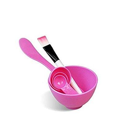 GBSTORE 4 In 1 Facial DIY Skin Care Mask Mixing Bowl Stick Brush Gauge Spoon Set Pink