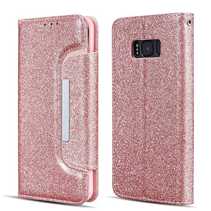 UEEBAI Case for Samsung Galaxy A5 2017, Bling Glitter Case with [Big Magnetic Buckle] [Card Slots] Stand Function PU Leather Flip Wallet Cover Case for Samsung Galaxy A5 2017 - Rose gold