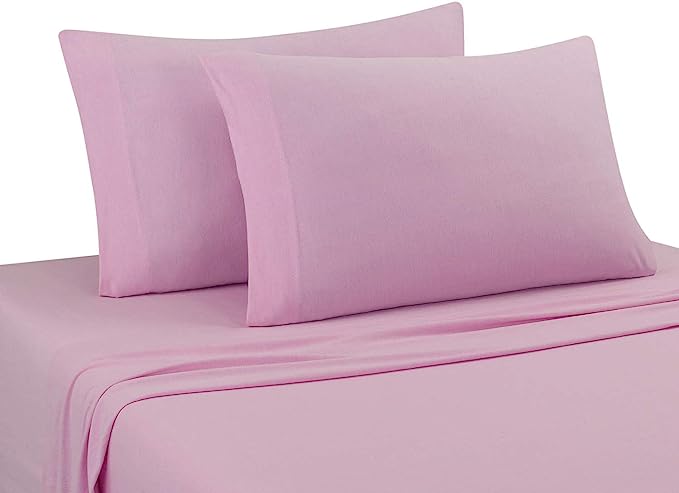 DELANNA Jersey Knit Sheet Set Soft, Breathable, Cotton Rich T-Shirt Weave (Pink, Full)