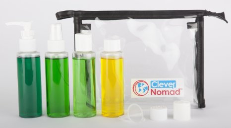 Clever Nomad Premium Airline Travel Bottles Set TSA Approved 3oz Plastic Containers for Men and Women in a Clear Hanging Toiletry Bag Stay Organized with Your Cosmetic Accessories
