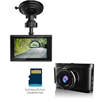 Car Dash Cam - Elecwave EW-D100 Full HD 1080P Car Vehicle HD Dash Camera DVR Cam Recorder with 16GB micro SD card, Parking Monitor, G-Sensor ,Loop Recording ,WDR, Night Vision, Black