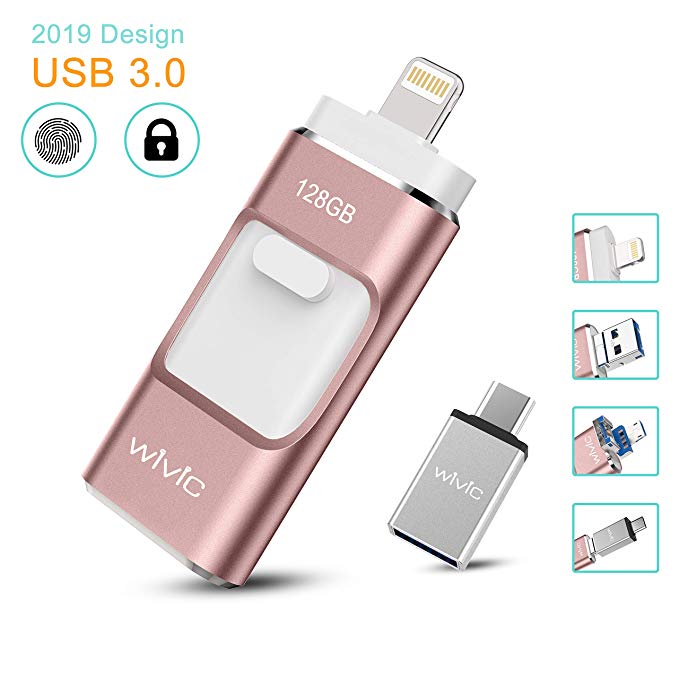 iPhone Photo Stick for iPhone 128GB Flash Drive for Computers Photostick for Backup Drive Android OTG Smart Phone Memory Stick Storage USB 3.0 Flash Drive for Type-C Device-Rose Gold