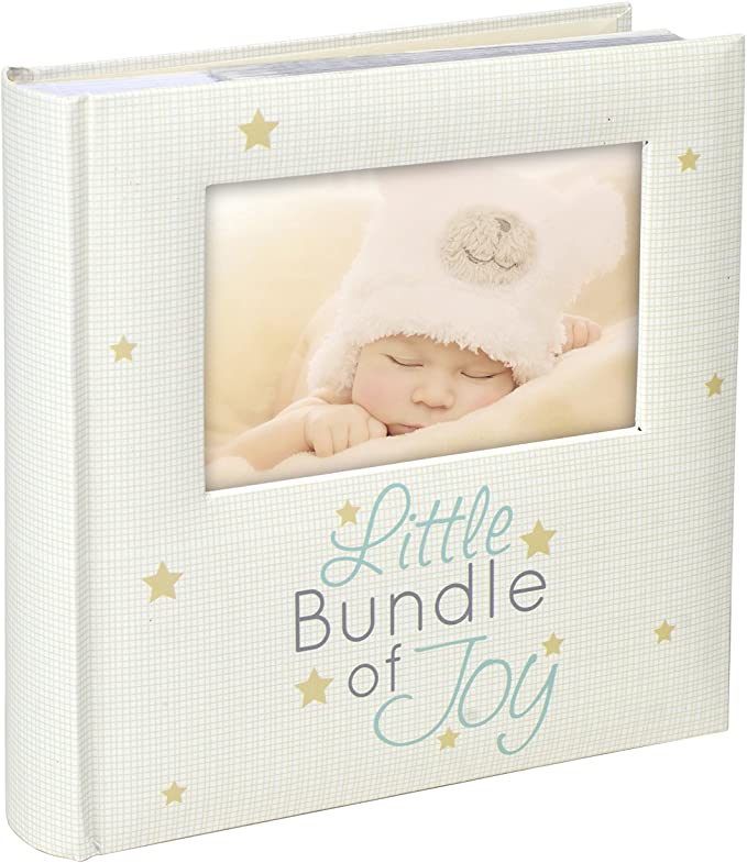 Malden International Designs Little Bundle of Joy With Photo Opening Cover Photo Album, 160-4x6, White