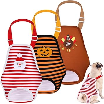 3 Pieces Dog Diaper Striped Sanitary Pantie with Adjustable Suspender Washable Reusable Puppy Sanitary Panties Cute Pet Underwear Diaper Jumpsuits for Female Dogs (Stylish Pattern, L)