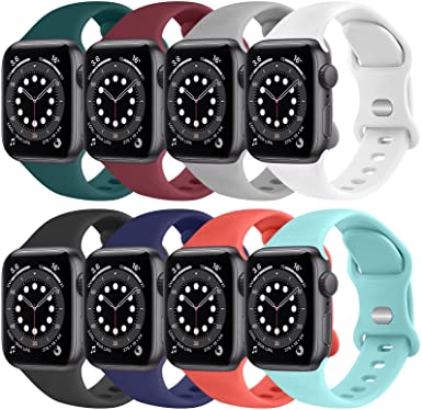 [8 PACK] Silicone Bands Compatible with Apple Watch Series 6 5 4 3 2 1 & iWatch SE for Women Men, Soft Strap Replacement for Apple Watch Bands 44mm 42mm