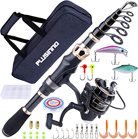 PLUSINNO Fishing Rod and Reel Combos Carbon Fiber Telescopic Fishing Rod with Reel Combo Sea Saltwater Freshwater Kit Fishing Rod Kit