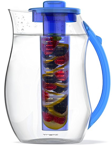 Vremi Fruit Infuser Water Pitcher - 2.5 liter Plastic Infusion Pitcher with Lid for Loose Leaf Tea - Large BPA Free Infuser Pitcher with Spout - 84 oz Sangria Pitcher Vodka Infuser Insert - Blue