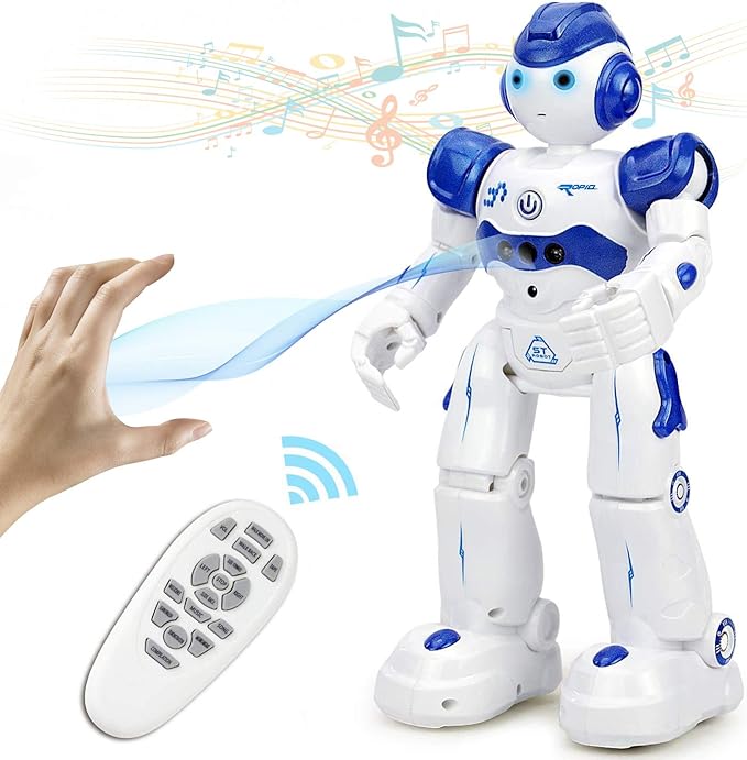 SENYANG Remote Control Robot Toy - Rechargeable Programme Interactive Robot with Infrared Controller, LED Eyes, Gesture Sensing, Walking Dancing,Singing for Kids Entertainment and Birthday Gift (blue)