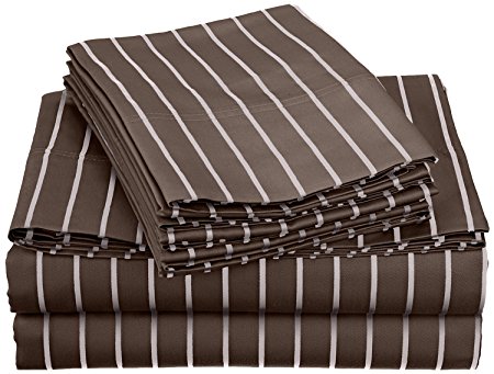 Cotton Blend 600 Thread Count, Deep pocket, Wrinkle Resistant 4-Piece Twin XL  Bed Sheet Set with BONUS Pillowcases, Bahama Striped, Grey with White Stripes