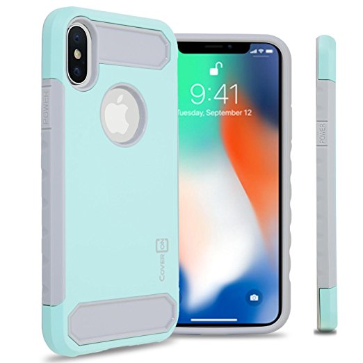 iPhone X Case, CoverON Arc Series Modern Style Protective Hybrid Dual Layer Phone Cover with Carbon Fiber Design Accents for Apple iPhone X - Mint Teal