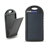 2015 New Version Solar Charger Upow 5000mAh Portable Charger Dual Solar Panel Dual USB Port Solar Power Bank Solar Battery Charger Backup Battery Fits most USB-Charged Devices Black