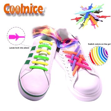 No Tie Elastic Shoelaces by Coolnice®, Silicone Shoe Lace Lock Bands for Kids or Adults 20 Pc DIY for sneakers, boots, running, triathalon