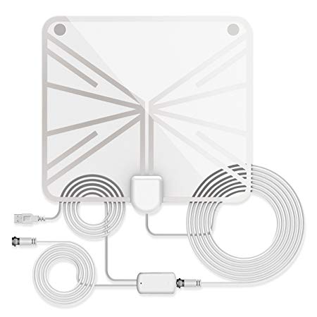 TV Antenna Indoor Amplified Network Antenna, 60  Miles Range with Detachable Amplifier Signal Booster & Power Adapter and 13.2 Feet Coaxial Cable