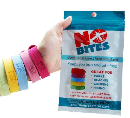 NoBite All Natural Mosquito Repellent Bracelets - 5 Pack - No Deet - Long Lasting - Money Back Guarantee