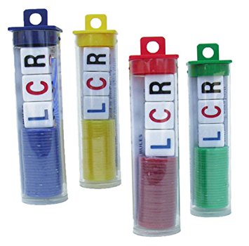 LCR - Left Center Right Dice Game - 4 Sets - (Assorted Color Chips)YOU GET 4 TUBES! by CHH