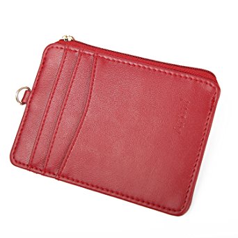 Womens Wallet Womens Card Holder Card Case Leather Wallet Zippered Card Holder