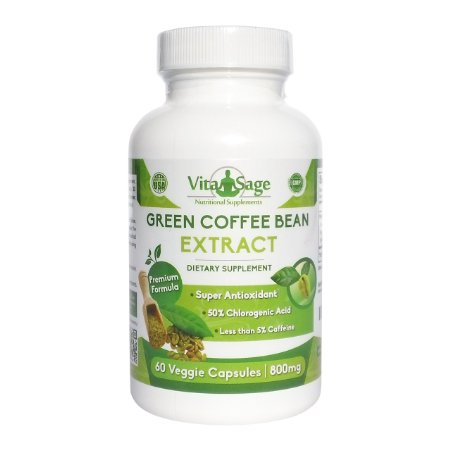 Green Coffee Bean Extract Supplement - 800mg Premium Formula with 50% Chlorogenic Acid - 60 Capsules Per Bottle - GMP Certified - Weight Loss Vitamins Nutritional Supplements
