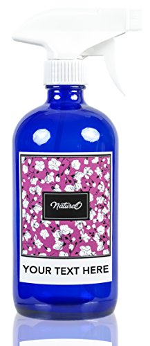 NatureO Glass Spray Bottle - 16 Oz COBALT BLUE Empty Spray Bottle for Essential Oils Mixtures With Trigger Sprayer and Cap - Sprays Stream or Mist - Gift Packaging - Beautiful Design Label