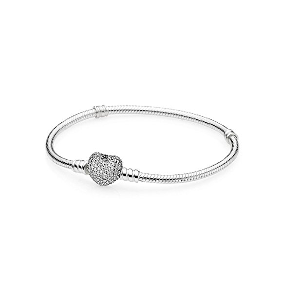 PANDORA 590727CZ-20 Sterling Silver Pave Heart Clasp Bracelet, 7.9"