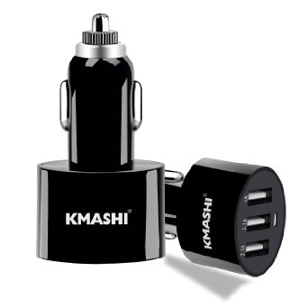 KMASHI USB Car Charger with 3 Ports for iPhone 6 6S 6 Plus iPad Air 2 Mini 3 Samsung Galaxy S6 Edge and Other SmartphoneBlack
