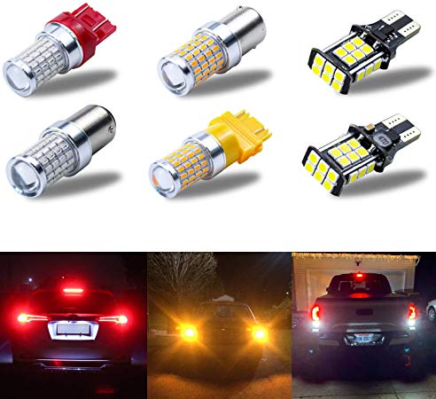 iBrightstar Newest 9-30V Extremely Bright Rear Package Kit LED Bulbs with Projector replacement for Back Up Reverse Lights and Tail Stop Brake Lights and Blinker Turn Signal Lights,White/Red/Amber