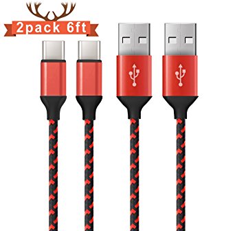 LUXEAR USB Type C High Speed USB 2.0 (2 Pack 6 FT) Braided Cable Compatible with Lumia 950xl 950, Nexus 5x 6p, 2015 MacBook and Google Chromebook Pixel (Blackish-red)