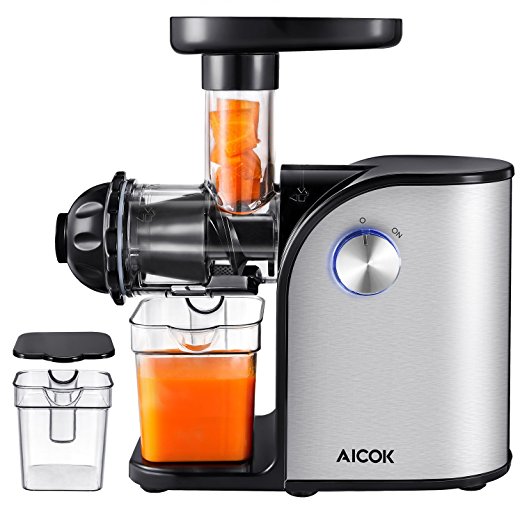 Aicok Slow Masticating juicer, Cold Press Juice Extractor, Stainless Steel, Quiet Motor, High Nutrient Fruit and Vegetable Juice, Black