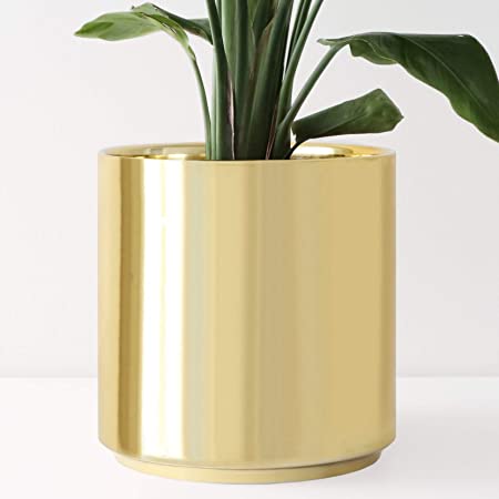 PEACH & PEBBLE 7" Ceramic Planter Set (15", 12", 10", 8" or 7") - Large Gold Plant Pot, Hand Glazed Indoor Flower Pot for All Indoor Plants (White, Black, Melon or Gold) - Gold, Set of 2-7 inch