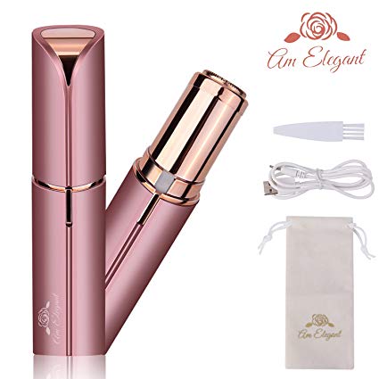 PREMIUM Painless Facial Hair Removal For Women | Portable Light-Up Womens Body And Facial Hair Remover Lipstick Style (Rose Gold)