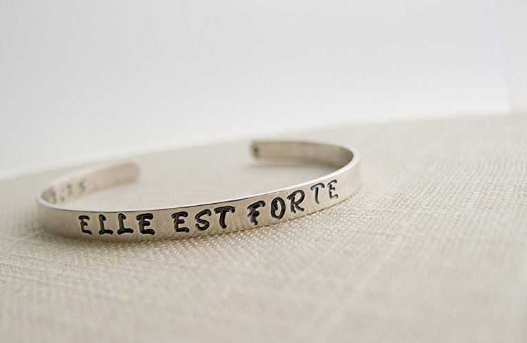 Elle Est Forte She is Strong Proverbs 31 Sterling Silver Cuff