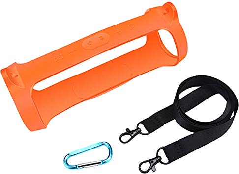 Oriolus Silicone Case for JBL Charge 4 Bluetooth Speaker with Shoulder Strap and Carabiner (Orange)