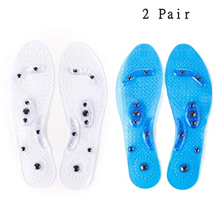 Massaging Insoles,Acupressure Magnetic Massage Foot Therapy Reflexology Pain Relief Shoe Insoles Washable and Cutable 2 Pair (White and Blue)